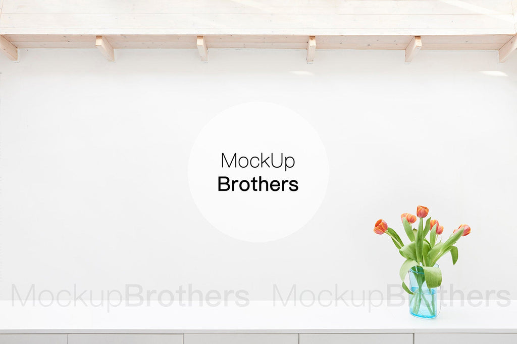 Wide white wall for paintings by mockup Brothers
