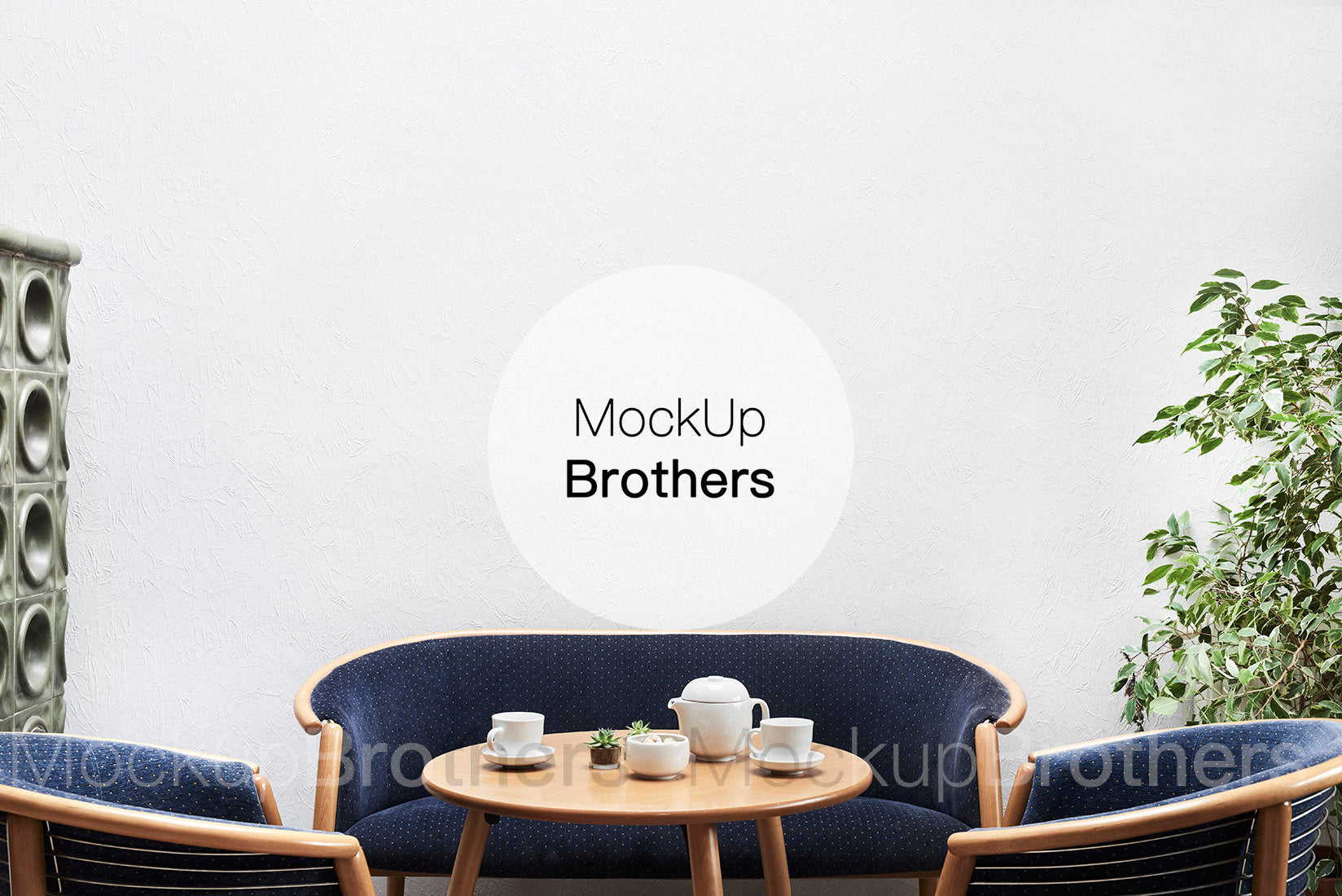 tea party room mockup with blank wall by mockup Brothers