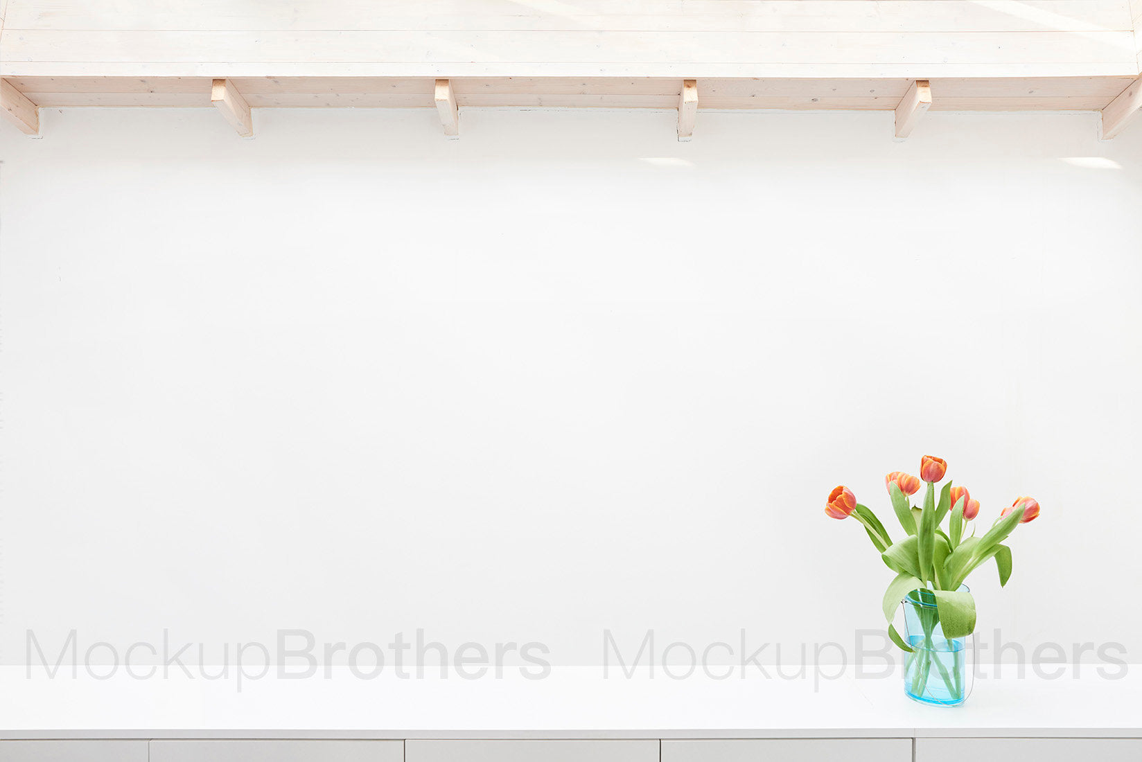 Wall mockup for large paintings with tulips by MockupBrothers